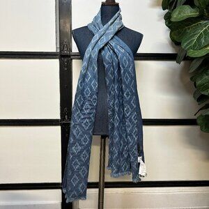 Armani Exchange Blue Cotton Scarf, Denim Look, Diamond Pattern, 18 x 80 Inches